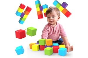 PAIREZ TOYS Magnetic Building Blocks, 1.65 inch Large Magnetic Stacking Cubes for Toddlers, Sensory & Montessori Toys for Boys & Girls 1 2 3 Years Old (Large Blocks for Age 1+ (12 PCS)