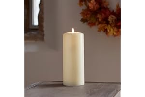 Lights4fun TruGlow® Vela Grande Pilar LED sin Llama a Pilas en Cera Marfil con Mecha y Llama Parpadeante
