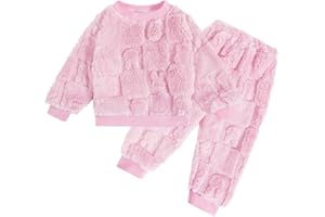 JiAmy Toddler Kids Baby Sweatshirt Set, Girl Boy Clothes Winter Warm Pajamas Sleepwear Fleece Tracksuit Tops and Pants 2Pcs Fall Outfits 12 Months-6 Years