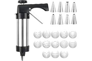 Dokeno Churreras para Churros y Porras, Churrro Gun Kit con 13 Moldes de Disco y 8 Boquillas Prensa, Prensa Pastelera de Acero Inoxidable, Biscuit Maker, para DIY Elaboración de Galletas de Pasteles