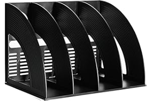 Elezeal Portadocumenti A4, organizer da scrivania, con scomparti, per libreria, divisorio per documenti, fermalibri per ufficio, casa, organizzazione e archiviazione (nero, 4 scomparti)