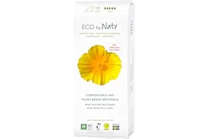‎NATY Eco by Naty Podpaski higieniczne - roślinne i chłonne podpaski higieniczne dla kobiet, produkt menstruacyjny z bawełny organicznej, lepszy dla zdrowia kobiety (10 sztuk)