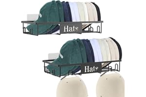Wotendy 2 Stück Cap Halter Hutständer für Wand, Metall Baseballkappen Aufbewahrung Kappenhalter, hält 20 Hüte, Huthalter Cap Organizer, kein Bohren, schwarz