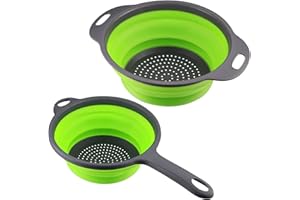 XIAOMOYU 2 Pcs Collapsible Colander with Handle, Colanders & Food Strainers, Silicone Drain Basket Vegetable Fruit Drain Basket, Collapsible Kitchen Strainer for Draining Pasta, Fruits, Vegetable