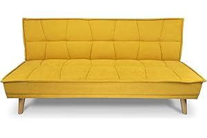 SAMIRA Divano Letto clic clac in Tessuto Vellutato Giallo, Divano 3 posti MOD. Bart