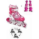 TOPROCKSTORE Işıklı &Ccedil;ocuk Pateni, Silikon Ayarlanabilir Teker, Metal G&ouml;vde, Koruma Seti, Pembe, 34-37 Beden