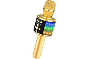 BONAOK Kabelloses Mikrofon, Karaoke-Mikrofon, Kinder, Bluetooth, Recorder, tragbar, LED-Lichter, bunt, für Familienfeiern, für Android-/iOS-Geräte