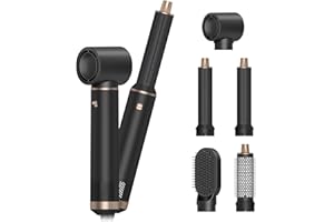 Dryhsip Hair Dryer Brush, 5-in-1 Hot Air Brush, Blow Dryer & Styler with Detachable Heads (Curling Wand, Volumizing Brush, Straightener, Curler), Travel Hairdryers Lightweight for Women & Men(Black)