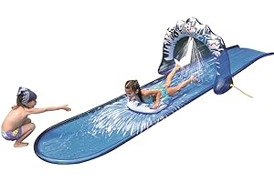 Jilong Ice Breaker Water Slide 500x95 cm Wasserrutschbahn mit Surfboard Wasserrutsche Wasserbahn Rutschbahn inkl. Wassersprüher Sprühfunktion zum Anschluß an Gartenschlauch