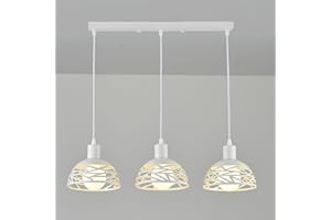 SXHZLY Lampadario a Sospensione Moderno Industriale, 3 Luci E27 in Metallo RitagliatoØ18 Lampada a Sospensione Vintage per Cucina Isola Tavolo da Pranzo (Bianco Base Lunga)