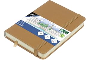 Kangaro Art Carnet de croquis A6 Taupe PU Couverture rigide 80 feuilles 140 g Papier crème avec élastique et ruban