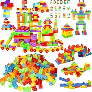 AEXONIZ TOYS Unbrakable Building Blocks Game Toy Set with Wheels Playset for 3-8 Years Old Kids Boys & Girls,Random Color,200+ Piece (New Building Block Toys)