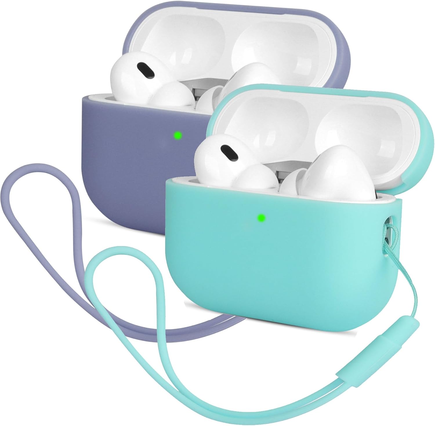 Mocarheri Funda Silicona Compatible con AirPods Pro 2.ª Generación, Ultradelgada Fundas Protectora de Silicona para AirPods Pro 2.ª Generación 2022,Menta Verde/Lavanda(2PCS)