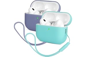 2PCS Compatible with AirPods Pro 2 Case (2022), Mocarheri Protective Silicone Case for AirPods Pro 2nd, Ultra-Thin,Soft Skin Front LED Visible Silicone Case (Mint Green/Lavender)