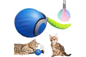 Poxtedsr Balle de Jouets interactifs pour Chats d'intérieur, Jouet Interactif pour Chien et Chat, Balle Roulante Automatiqu avec Queue Duveteuse (Bleu)