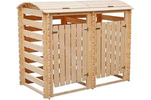 Cache Poubelle Double en Bois à Portes Verrouillables, Abris Poubelles de Jardin pour Entreposage de 2 Bacs Poubelles Standard de 240 litres 180cm x 97cm x H137 cm TIMBELA M605