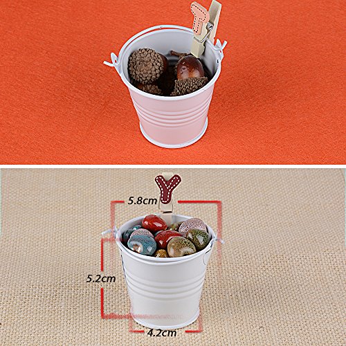 20 Stk Gastgeschenk Mini Eimer für Hochzeit Party Taufe Mandeln Süßigkeiten Schokolade Tischdeko Bonboniere Mit Tragegriff Geschenkbox Pralinenschachtel Geschenkschachtel (Weiß) - 5