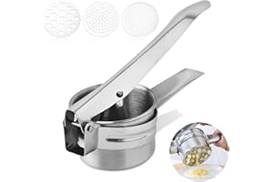 ABRVUAHM Potato Ricer Masher with 3 Interchangeable Discs, Heavy Duty Stainless Steel Potato Ricer for Mashed Potatoes, Juicer Vegetable Fruit Press, Dishwasher Safe Press and Ricer Kitchen Tool