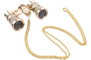 PARTYKINDOM 3x25 Binoculars Opera Glasses with Chain, Low-Light Night Vision, Vintage Style for Adults and Kids, Ideal for Theater, Concerts, Bird Watching, Travel, Golden