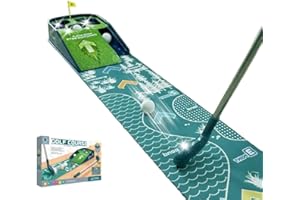 WRQIOO Kids Golf Set with Ball Return, Golf Putting Mat with Light up Holes & Glow Clubs, Golf Practice Mat, Putting Green Indoor Outdoor, Sport Game Gifts for 3 4 5 6 Years Old Kids