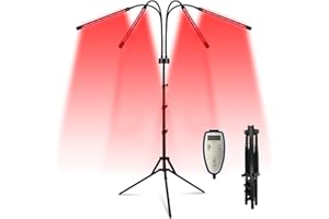 Hottoerak Lampe Infrarouge avec Pied, 660nm ＆ 850nm Red-Light-Therapy, 80LEDs Lumière Rouge Thérapie avec Minuterie, 4 Tête Lumiere Rouge pour la PE-au, Soulagement de la Douleu