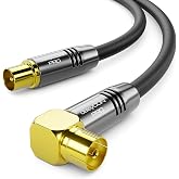 deleyCON 1.5 m TV Antenna Cable 4K - 4K Ultra-HD Full HD HDTV - 1x Elbow - Coaxial Cable - IEC Connector (Straight) to IEC So