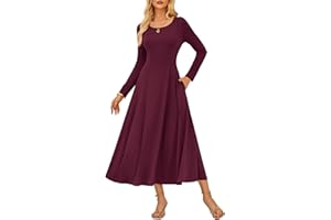 GRACE KARIN Women Elegant Comfy Dress Long Sleeve Crew Neck Flared A-Line Maxi Dress