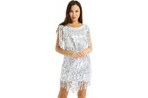 YUUMIN Woman's Sequins Tassel Ballroom Flapper Dress Sparkly Latin Salsa Samba Rumba Tango Dancewear