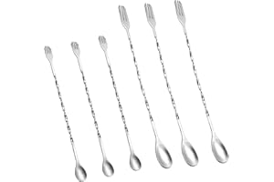 TRAUMARKEU 6 Pezzi Cucchiaio da Cocktail,Cucchiaio Miscelatore in Acciaio con Forchetta,Cucchiaini da Bar. Cucchiaini Lunghi.Cucchiaio Cocktail per shaker per Cocktail,Frappè,Succhi,Tè