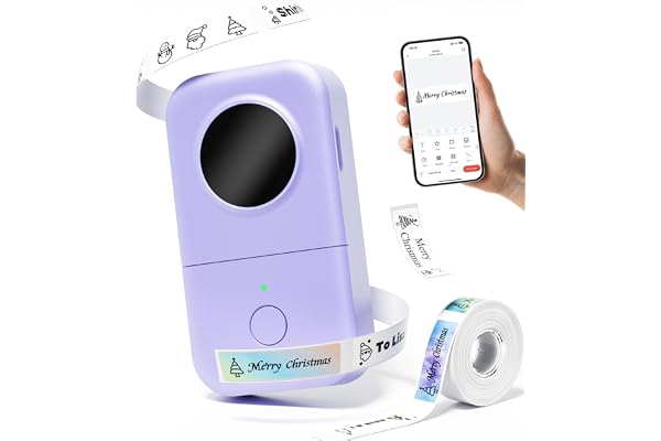 Phomemo D30 Étiqueteuse Autocollante Bluetooth Portable - Mini Imprimante à Étiquettes pour Maison, Bureau & École - Compatible iOS & Android avec 1 Rouleau Inclus, Violet