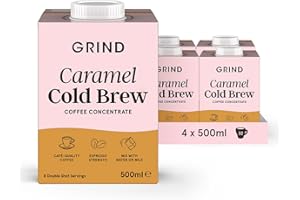 Grind Caramel Cold Brew Coffee Concentrate – Pack of 4 – Espresso Strength – Double Shot – Iced Coffee – Cocktail Mix for Espresso Martini – Specialty Grade – Barista Quality – Low Sugar