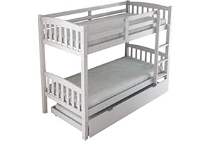 Arredo Stock Letto a castello con terzo letto estraibile in legno di pino massello, 90x190x156 cm (Bianco)