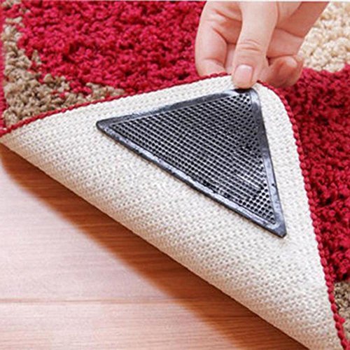 Moresave Teppich Matten Greifer Antirutschpad Wiederverwendbare Waschbar Silikon Grippers(Haftet Ohne Zu Kleben Starker Halt,4er Set Schwarz )