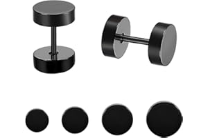 BVLAGIDA 4 Pares Pendientes Titanio para Hombres Mujeres, Pendientes Hombres, Pendientes Fake Plug, Negro Redondo Pendientes con Caja, 3/4/5/6 mm