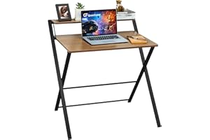 GreenForest Escritorio Plegable pequeño No Requiere ensamblaje, Pequeño Escritorio de computadora de 2 Niveles con Estante Mesa Plegable Que Ahorra Espacio para Espacios pequeños, Espresso
