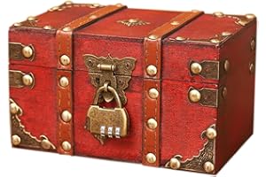 Nizirioo Cofre de Madera Vintage con Cerradura: Pequeño Cofre Del Tesoro Vintage, Cofre Del Tesoro Pirata, Joyero con Tapa, Cofre Del Tesoro para Cumpleaños Infantiles, Hucha con Cerradura