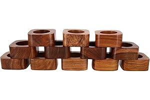 Ajuny Handgefertigter hölzerner Med-Round-Serviettenring für den täglichen Gebrauch, dekorativ, 1,5 Zoll Serviettenhalter - Set mit 12 Stück - perfekt für Tischdekoration, Esspartys, Tischdekoration
