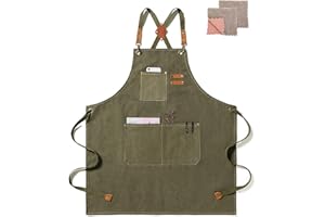 crazy bean Delantal Trabajo con Bolsillos Mandiles de Cocina de Herramienta Correas Cruzadas para Jardín Camarero Ajustables