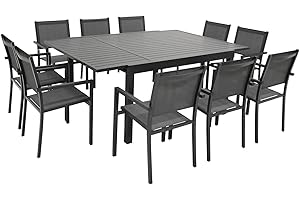 Salon de Jardin Venezia Extensible 140/200 en textilène Gris 10 Places - Aluminium Anthracite