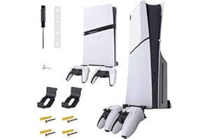 AriKroii Supporto a Parete per PS5 Slim Supporto a Pare te per PS5 Pro,Suppor to per PS5 Parete con Suppor to Rimovibile per Controller,Suppor to per PS5 Muro (Versione Ottica e Digitale)