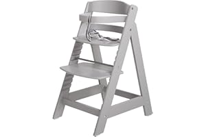 roba Wooden Adjustable Highchair Sit Up III - Grow-Along Chair For Babies and Children - From 6 Months Onwards - Grey / Taupe