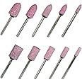 Pirhosigma Abrasive Stone Mounted Points Grinding Head Wheel Bits Polishing Rotary Tool Bullet and Cylinder Shaped Pink 3mm Shank 4, 6, 8, 10, 12 mm Head Size