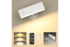 YiLaie Lámpara de Pared LED, Lamparas sin Cables con Mandos a Distancia, 3 Temperaturas de Color, Control TáCtil, Apliques Pared Interior Magnetica, Aplique a pilas para, Luz de Lectura 360° Giratoria