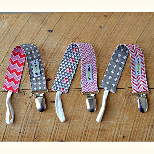 SCHNULLERBAND aus Stoff für Mädchen von Ziggy Baby – 3er Pack – Robuste, farbenfrohe Schnullerkette – mehrfach verwendbar mit Clip für Säuglinge und kleine Kinder – ohne Latex, Nickel oder BPA - 2