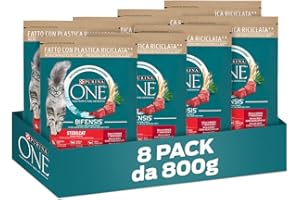 PURINA ONE Bifensis Sterilcat Crocchette per Gatti Adulti Sterilizzati con Manzo e Frumento 8 Sacchi da 800g