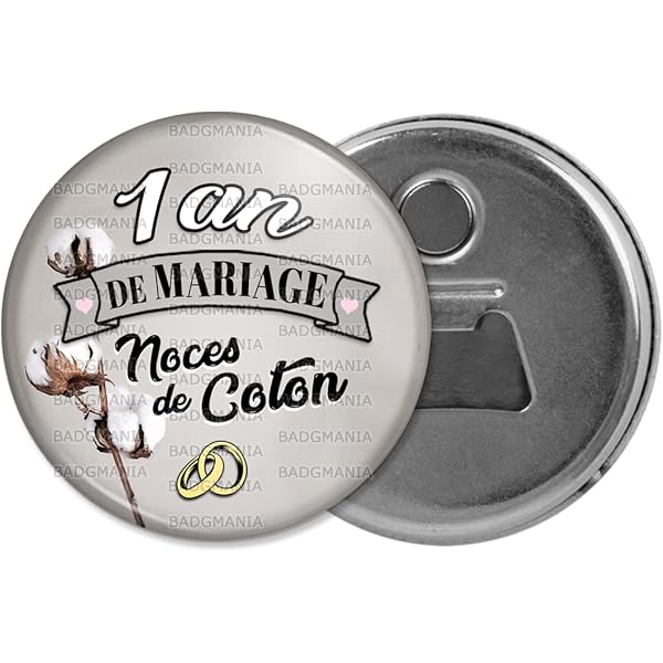 Badgmania Décapsuleur Aimanté Magnétique Anniversaire 2 Ans Mariage Noces De Cuir - 5.9cm Anneaux Mariage - Ouvre