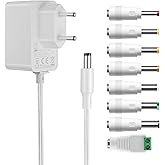 Tonton Universal 12V 1A Netzteil Weiß, Extra 3 Meter Kabellänge, 12V AC DC Netzadapter 1A 800mA 500mA Transformator mit 8 Ste
