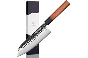 KEEMAKE KEEMMAKE Santoku Knife - 7 inch Japanese Chef Knife with 440C Stainless Steel Blade, Natural Wood Handle Sharp Kitchen Knives