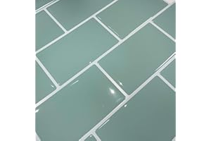 Profesticker Carrelage Adhesif Mural Autocollant Carreau Ciment 3D Sticker Mural Auto-Adhésif Credence Adhesive Frontière Imperméable Cuisine Salle de Bain (Menthe Vert, 9)