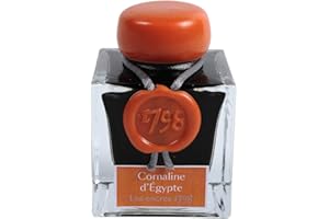 JACQUES HERBIN Herbin 1556JT - Inchiostro pigmentato con pailletes argento 1798 per penna stilografica, roller, pennino di vetro e portapennino da 50 ml, Arancione (Cornalina d'Egitto)